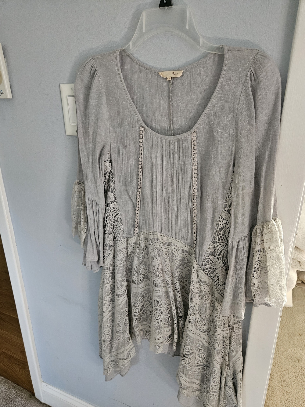 Ryu Light Gray Lace-Trimmed Boho Tunic